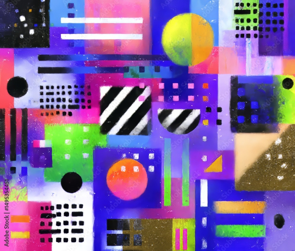 Poster a cyberpunk-inspired digital background featuring a seamless pattern glitch design with geometric gr