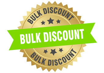 bulk discount. bulk discount round green and gold label isolated on transparent background