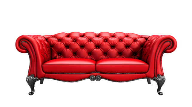Modern Red Sofa Isolated on Transparent Background - Elegant Furniture Design