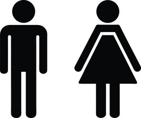 Isolated black and white restroom sign with male and female figures representing gender symbols icons
