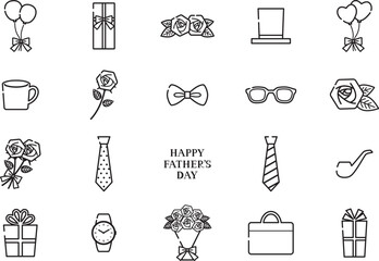 父の日の白黒線画アイコン素材セット / vector eps