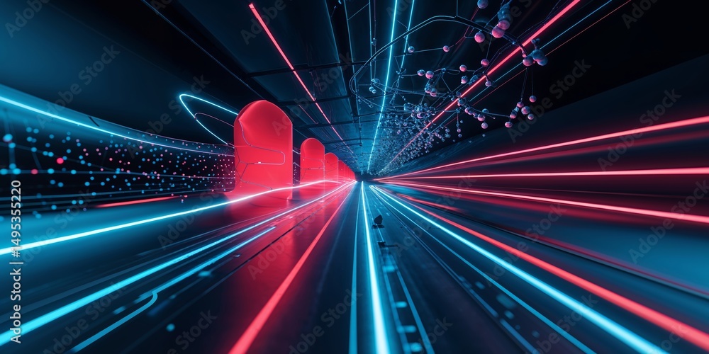 Aufkleber colorful abstract digital tunnel illustrating technology and data movement in a futuristic setting