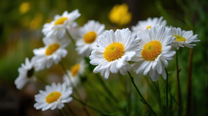 Fototapeta premium Close-Up of White and Yellow Daisies in Garden, Representing Natural Beauty and Springtime Renewal for Floral Design Projects : Generative AI