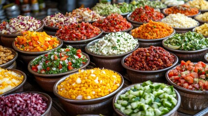 Fototapeta premium Vibrant Colorful Array of Middle Eastern Salads at a Market