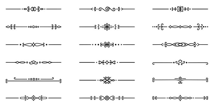 Text dividers doodle set. Wedding decorative elements. Divider ornament, borders, vintage line separators. Hand drawn vector illustration isolated on white background