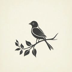 Bird perched on branch, leaves, simple background, nature design