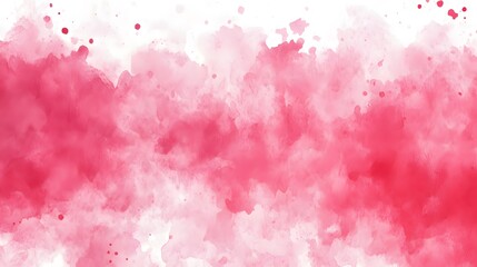 Vibrant and soft abstract watercolor painting featuring a blend of pink and red colors, with a variety of splatters and blotches. The image demonstrates a smooth texture.
