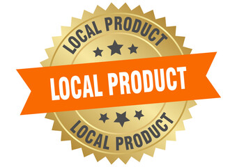 local product. local product round orange and gold label isolated on transparent background