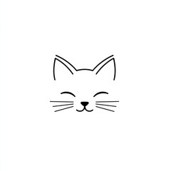 Happy cat face minimalist line art, white background, pet design