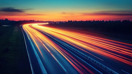 Obraz premium Sunset Highway: A Symphony of Light and Speed
