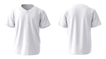 Unveiling the Blank Canvas: A photorealistic front and back view of a pristine, tailored baseball shirt, poised to be the stage for personal expression, designed to offer comfort and style.