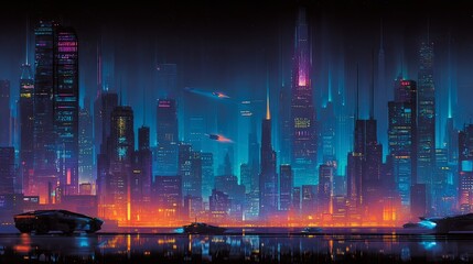 Futuristic cityscape at night urban landscape digital art neon glow aerial view tech inspiration