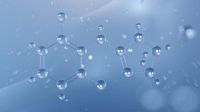 clonidine molecular structure, 3d model molecule, antihypertensive agent structural chemical formula view from a microscope
