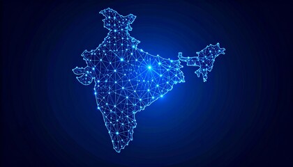 blue wireframe dots India map — great for digital infrastructure, data visualization, and tech themes: