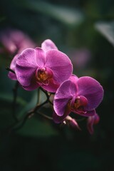 Close-Up of Vibrant Purple Orchid Flowers, Symbolizing Beauty and Delicate Wellness in a Natural Setting : Generative AI