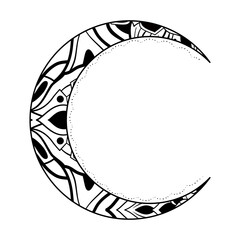 Crescent moon design. drawing of botanical natural theme. decoration, wallpaper, sticker, tattoo.