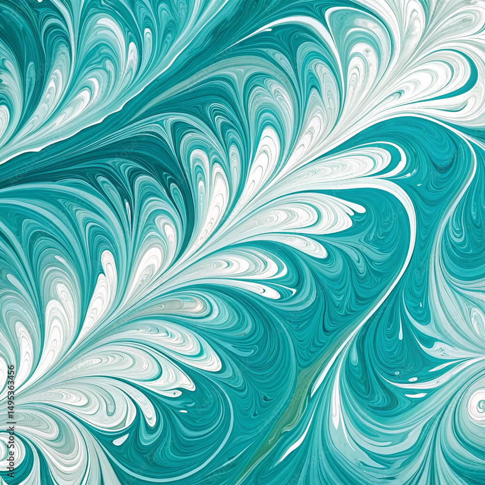 Poster abstract swirl of teal and white paint creating a fluid pattern