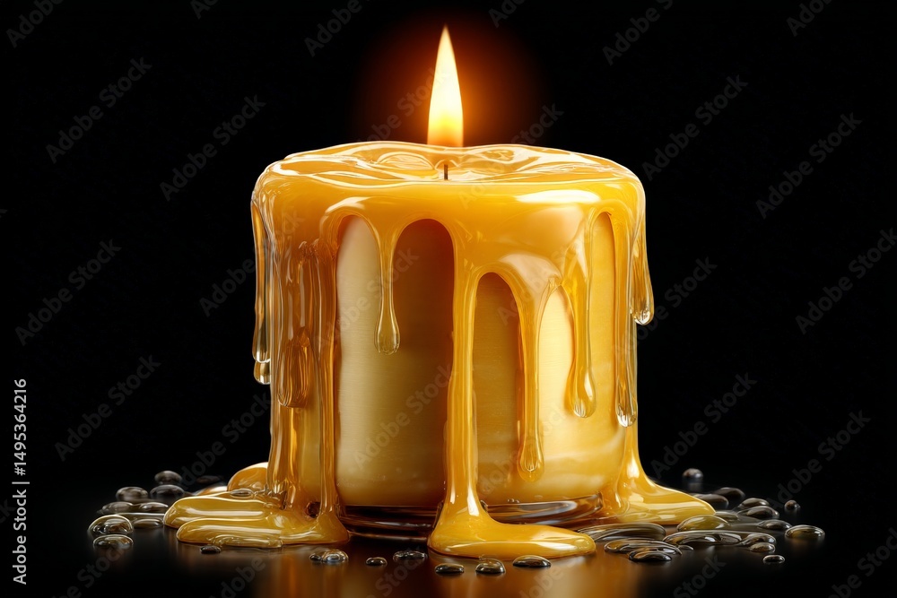 Aufkleber candle illuminates with soft glow while wax drips on dark surface creating a warm atmosphere