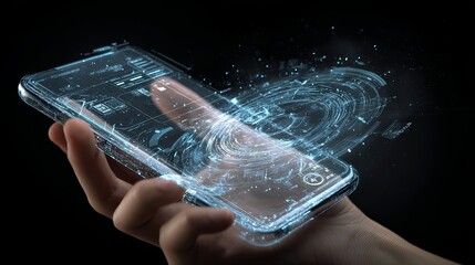 Innovative digital interaction smartphone technology futuristic setting visual display interactive experience