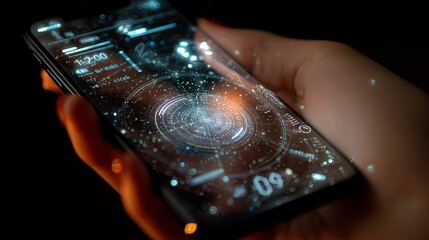 Innovative smartphone display with augmented reality features urban setting technology concept digital environment