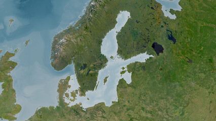 Baltic Sea highlighted. Satellite map