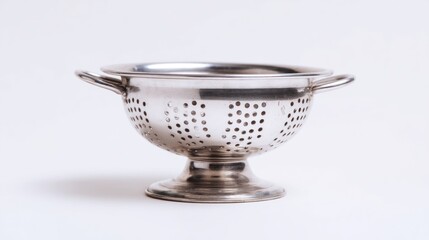 Metal colander against white background