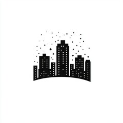 Cityscape at night, snowing, urban design, website graphic