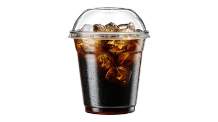 Iced Coffee Refreshment: A refreshing and invigorating iced coffee, served in a transparent cup. The ice cubes clink within the rich, dark brew, promising a delightful and cooling experience.