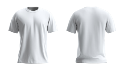Essential Blank T-Shirt: A pristine, short-sleeved, white T-shirt, displayed from both front and back perspectives, perfect for showcasing designs or simple wear. 