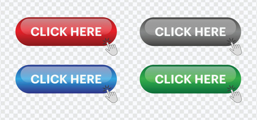 Realistic 3D "Click Here" Button – Square Vector Icon for Web Interfaces