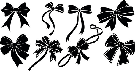 Black Silhouette Set of Bows and Female Profiles