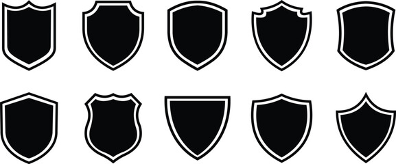 Shield silhouette icon set. Protect shield security icon collection. Shield badge quality symbol isolated on transparent background. Design elements for safety and protection. Vector illustration.