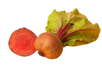 Beetroot Fresh Red Beet with Leaves and a Half Isolated on Transparent Background