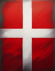 Fototapeta premium Dänische Flagge mit weißem skandinavischem Kreuz auf rotem Hintergrund