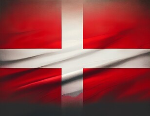Fototapeta premium Dänische Flagge mit weißem skandinavischem Kreuz auf rotem Hintergrund