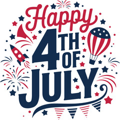 Happy 4th of July typography design| Independence day holiday United States | Vector lettering text, greeting card