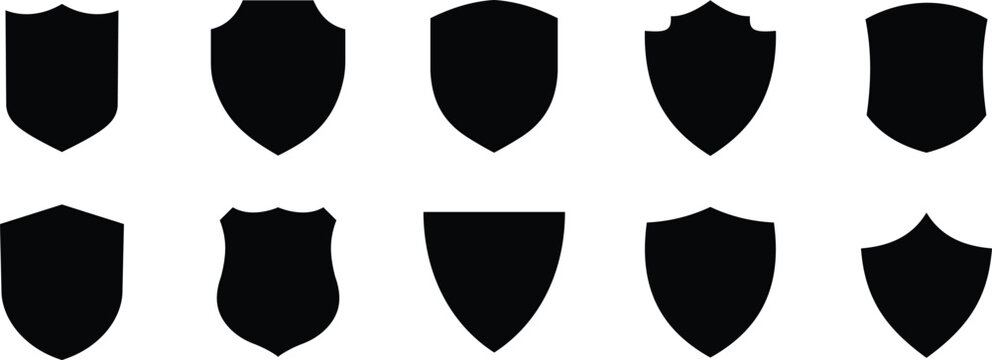 Shield silhouette icon set. Protect shield security icon collection. Shield badge quality symbol isolated on transparent background. Design elements for safety and protection. Vector illustration.