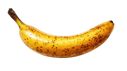 Ripe Banana: A single, ripe banana with a golden hue, speckled with brown spots, sits in isolation, its curved form exuding natural freshness, capturing the essence of healthy eating.
