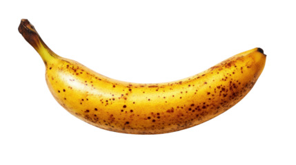 Ripe Banana: A single, ripe banana with a golden hue, speckled with brown spots, sits in isolation, its curved form exuding natural freshness, capturing the essence of healthy eating.