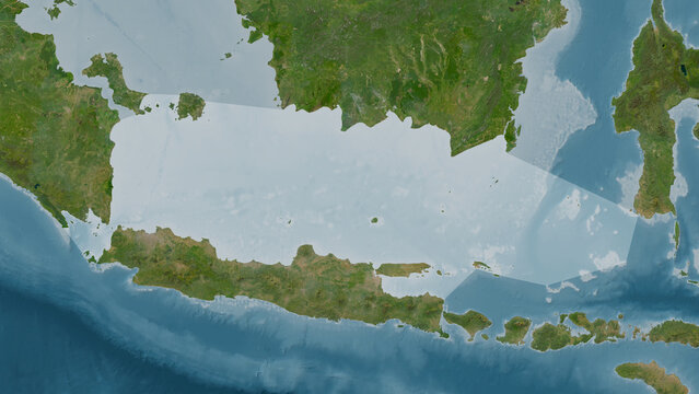 Java Sea highlighted. Satellite map