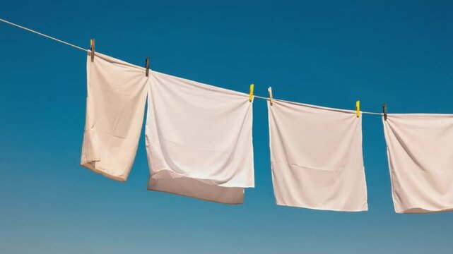 clothes drying on a rope. 