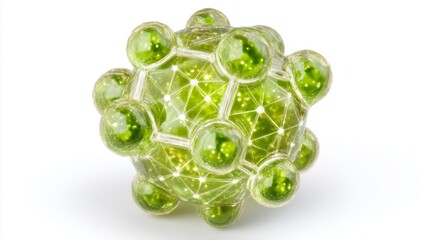 A 3D rendering of a green molecule structure is presented as an isolated icon on a transparent background with a cutout