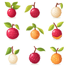 My Simple flat 2D illustration of lychee fruits set isolated on a transparent background, vector, flat design, animation design, simple flat 2D icon, clipart