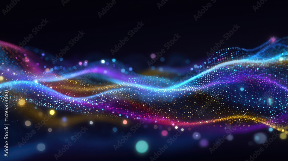 Aufkleber colorful abstract digital waves with glowing particles creating a vibrant background for technology,