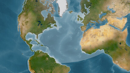 North Atlantic Ocean highlighted. Satellite map © zelwanka