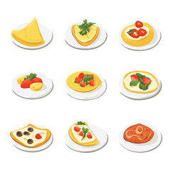 My Simple flat 2D illustration of omelettes in plate set isolated on a transparent background, vector, flat design, animation design, simple flat 2D icon, clipart