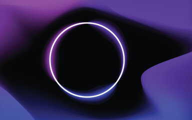 Abstract glowing ring on a dark gradient mesh background. Futuristic vector illustration with a neon-style circular shape