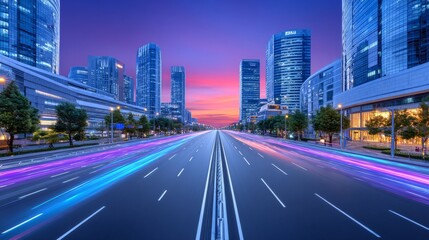 Cityscape Featuring Contemporary Architecture and Roadway Beneath a Dramatic Cloudy Sky : Stock