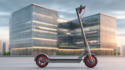 Modern architectural photography is showcased through an electric scooter illustration