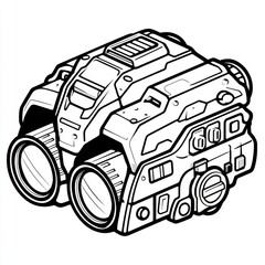 This image features a hand drawn modern illustration of a retro sci-fi device, rendered in a minimalist style with detailed elements